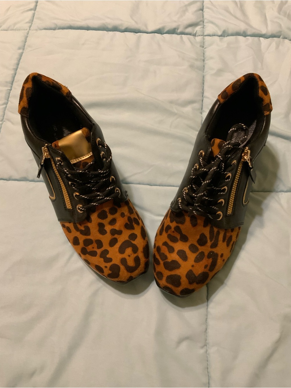 Ninety Union Ultra Leopard Wedge Sneakers Faux Leather 3 In Wedge Size 9